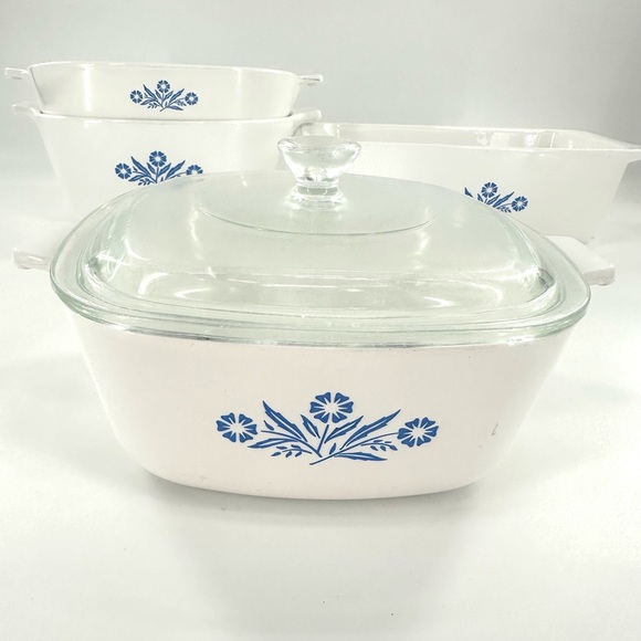 Vintage Corning Ware Blue Cornflower 4 pc set Casserole Baking Dishes with lids - Picture 10 of 14